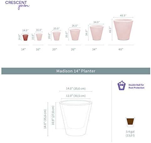 Crescent Garden Madison Planter– Weather-Resistant, Double Walled Indoor/Outdoor Plant Pot with Drain Hole – Durable All-Season Flower Container, 14" W (Caviar Black)