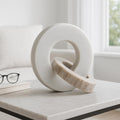 Home Decor and Bathroom Decor Marble Double Ring – Modern Shelf Sculpture and Office Accents for Room Styling – Coffee Table Ornaments and Living Room Decor Statues Design – 6", White & Beige