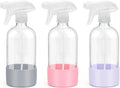 Glass Spray Bottles with Silicone Sleeve Protection, Empty 16 oz Refillable Containers, Reusable Spray Bottles for Hair, Cleaning Solutions, 3 Pack Grey&Pink&Purple