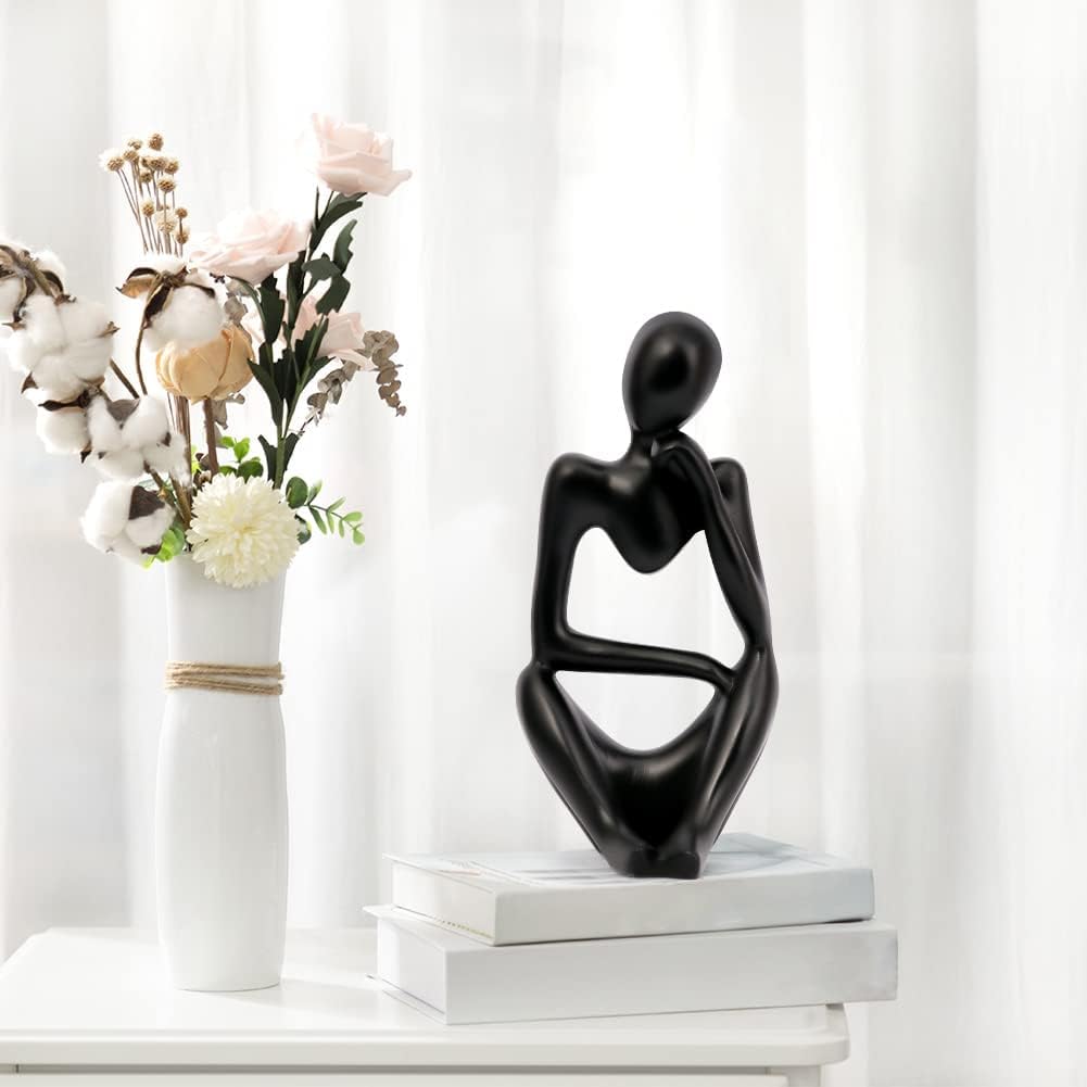 INNOLITES Resin Statue Thinker Style Decoration Abstract Sculptures Collectible Figurines for Home Decor Modern Office Shelf Desktop (Black-Right)