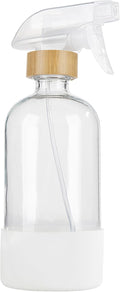 HOMBYS Empty Bamboo Glass Spray Bottles with Silicone Sleeve Protection - Refillable 17 oz Clear Glass Containers for Cleaning Solutions, Essential Oils, Misting Plants - Quality Sprayer - 1 PCS
