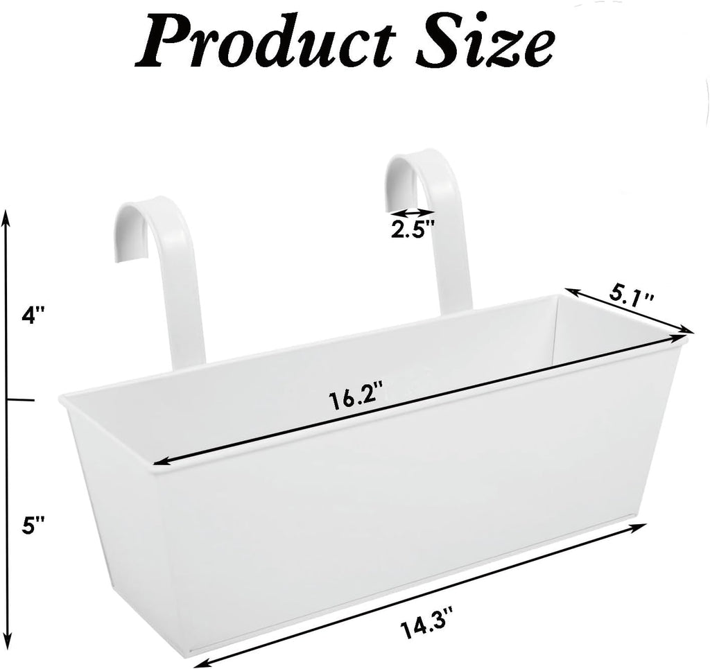 3 Pcs Large Hanging Flower Pots for Railing Or Fence 16 Inch Railing Planter Box for Any Balcony, Porch or Deck Countryside Style Window Planter Boxes Are Perfect to Herbs & Flowers for Garden (White)