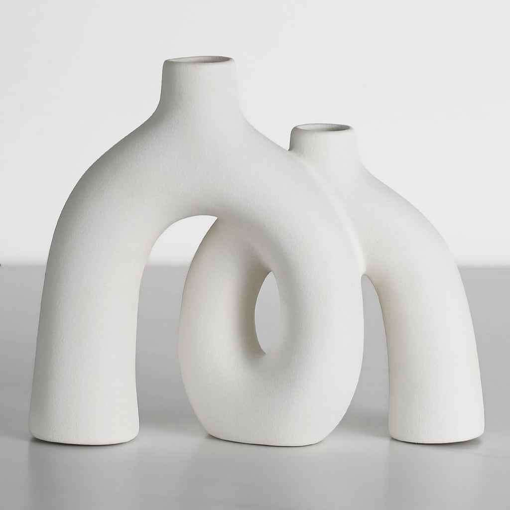 CEMABT Modern Nordic Boho Vase Set - Elegant White Matte Ceramic Home Decor for Living Room, Bookshelf, Mantel, Entryway Table & Console Décor | Shelf Decorations Gift