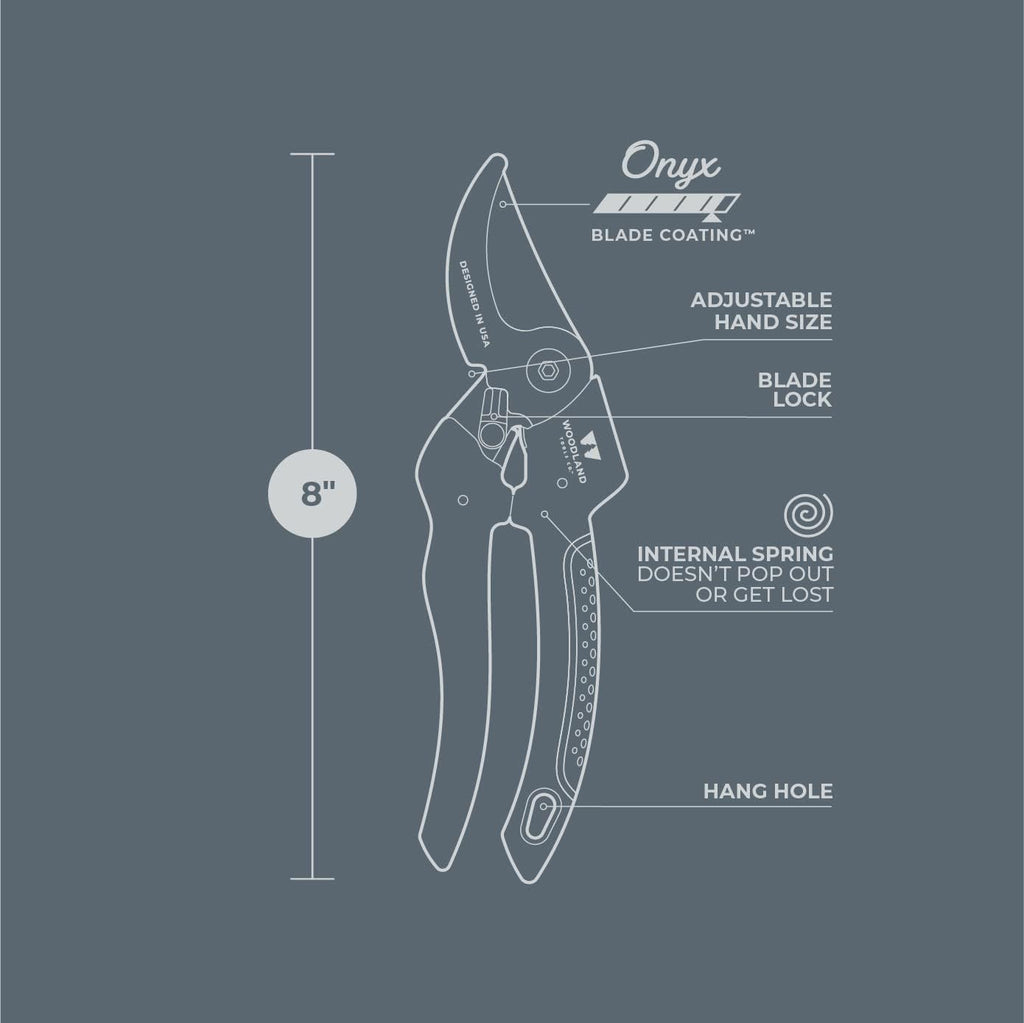 Woodland Tools Co. Duralight Bypass Pruning Shears – 5/8" Cut Capacity, Lightweight Hand Pruner, High Carbon Steel Blade, Adjustable Lock, Internal Spring, Soft Grip Garden Tool for Plants and Shrubs
