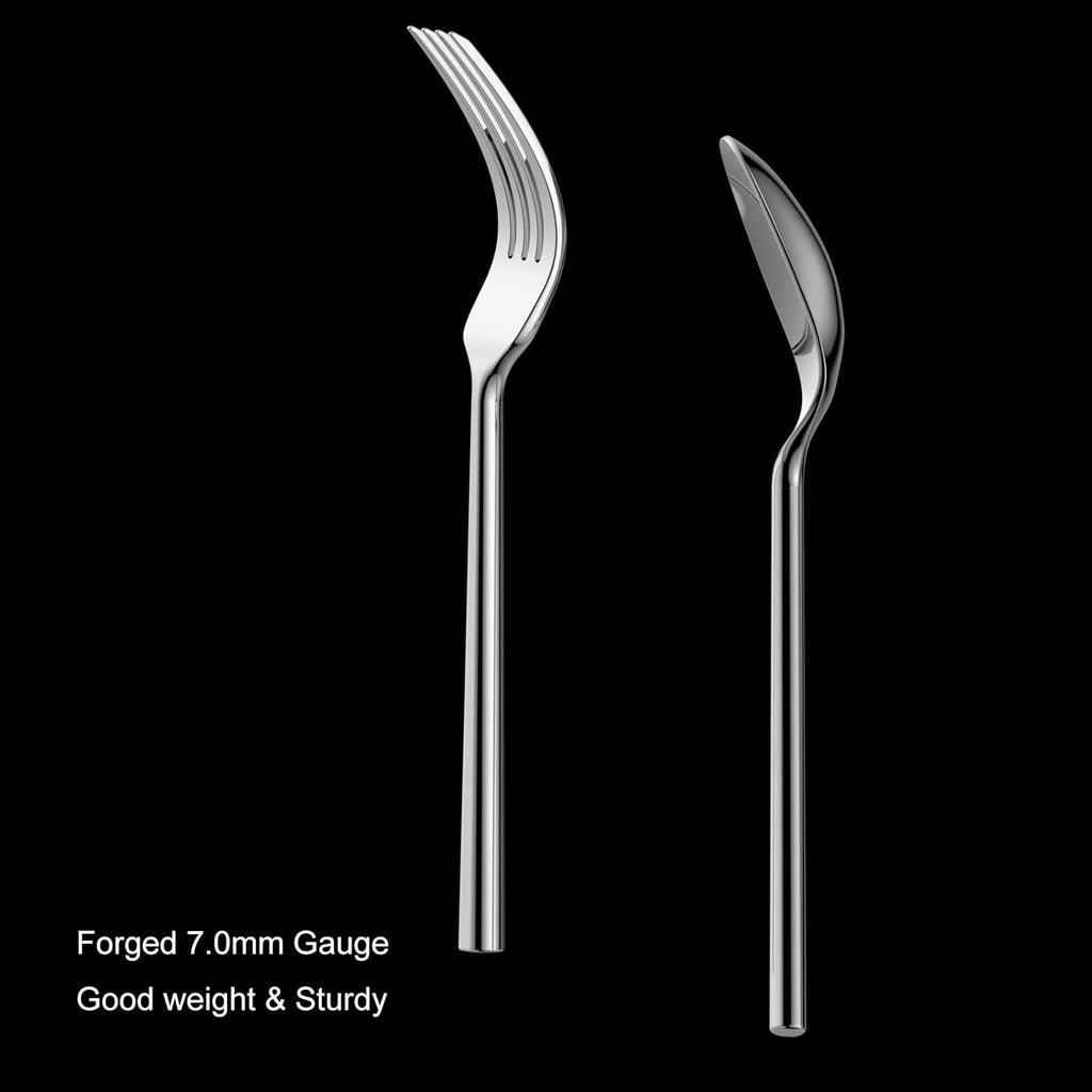 Alata Potter 60-Piece Forged Silverware Set Stainless Steel Flatware Set Cutlery Set, Service for 12, Mirror Finish, Dishwasher Safe