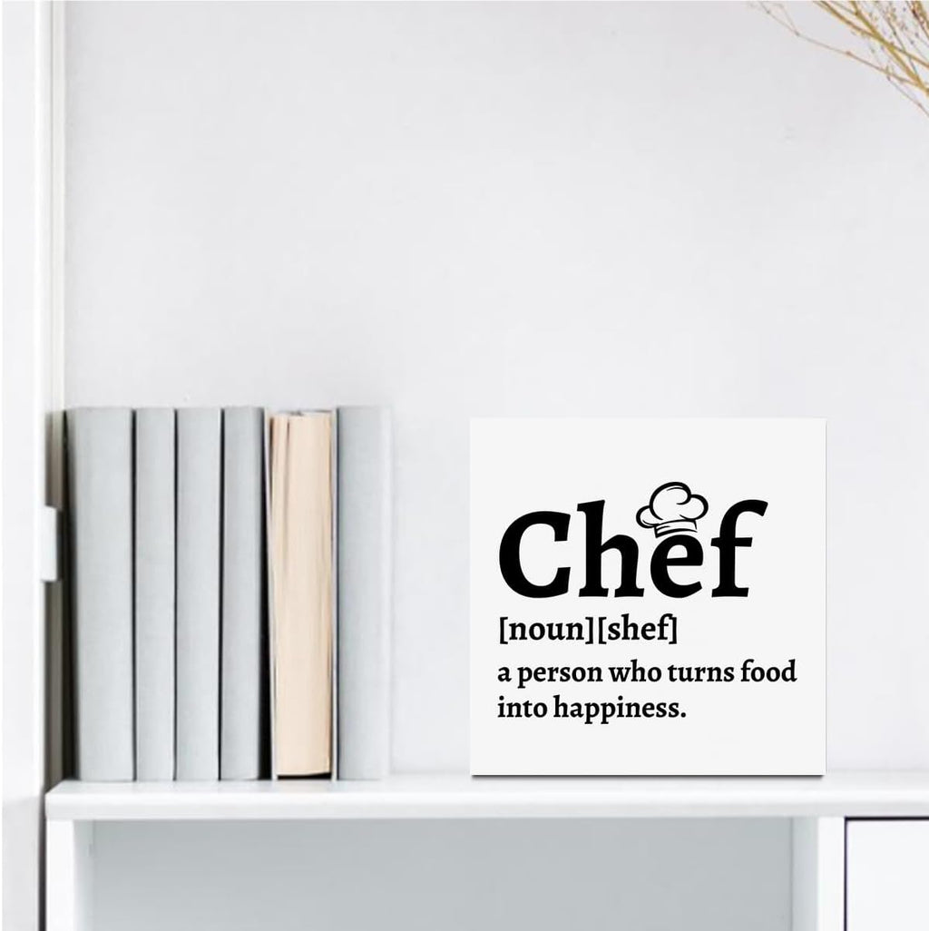 Kitchen Signs Wooden Box Sign, Chef Definition Quotes Wooden Signs, Chef Gift for Men Women, Kitchen Decor for Home Desk Shelf Tabletop 5 X 5 Inches
