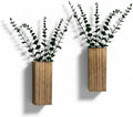 2 Pieces Wooden Wall Hanging Plant Pots Vase Contains Artificial Green Plants for Indoor Fake Plants Greenery Flowers, Modern Planters for Bathroom, Living Room, Kitchen Decor, (Wood Color)