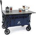 Whitsunday Folding Collapsible Utility Wagon, 400Lbs Heavy Duty Outdoor Park Beach Wagon with Table and Side Pocket for Garden Camping Sports Shopping Dark Blue