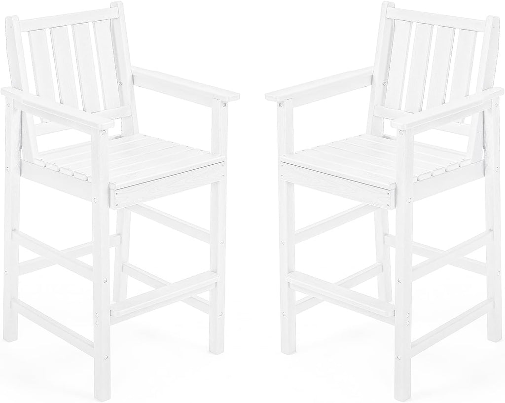 Adirondack Bar Chair Set of 2, HDPE Tall Adirondack Chairs Bar Stools with Footrest, Outdoor Bar Height Stool Chair Set, HDPE Patio Barstools Set for Balcony, Porch, Deck, Pool, Pearl