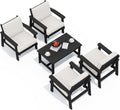 SERWALL Outdoor Patio Furniture Set, 5 Piece HDPE Patio Conversation Sets, All-Weather Wood-Like Outdoor Couch Loveseat and Coffee Table with Thick Cushions for Porch Balcony Garden Backyard