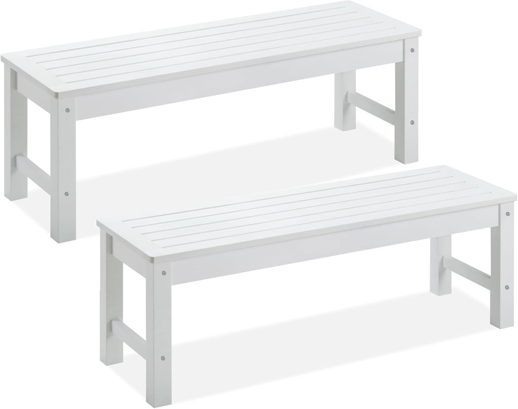 Psilvam Outdoor Bench, Two Person Poly Lumber Porch Bench, Weatherproof Garden Bench That Never Rot and Fade, Patio Bench Suit for Garden, Porch, and Park (2 pcs, White)