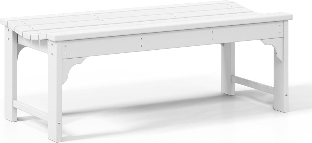 WestinTrends Malibu Outdoor Bench, All Weather Resistant Poly Lumber Backless Patio Garden Bench, Adirondack Curved Bench Seat for Comfort, White