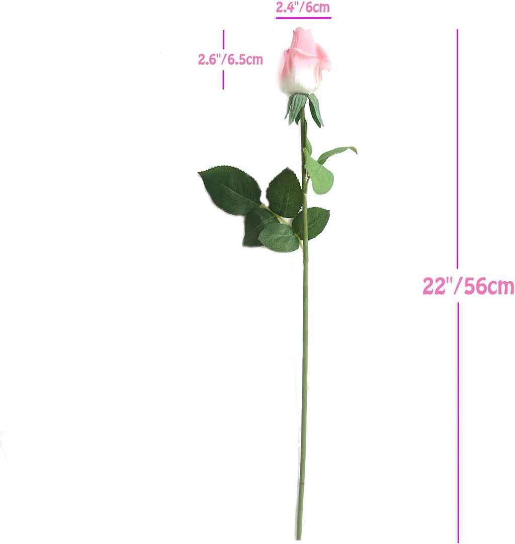 12pcs Real Look Artificial Rose Buds, 22 Inch Real Touch Silk Rosebud, Realistic Design Artificial Flower with Real Feel Petals,Silk Flower Bud for Wedding Home Décor,Yellow