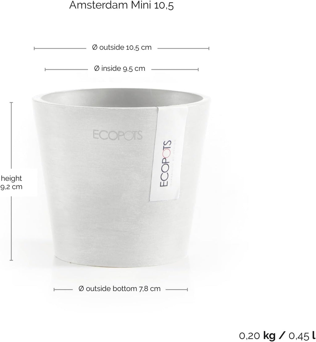 Ecopots Amsterdam Mini Durable Modern Round Recycled-Based Composite Flower Pot Planter, Pure White, 4"