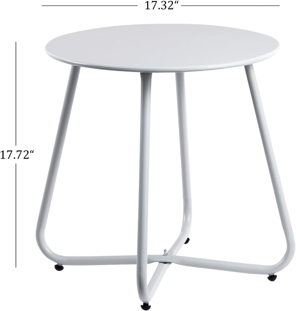 HollyHOME Round Metal Side Table, Rust-Resistant Patio Small Plant Stand, Outdoor 17.32'' Portable End Table for Balconies, Gardens, Living Rooms and Bedrooms, Grey