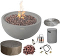 AMS Fireplace | Modeno Nantucket Package | Light Gray Liquid Propane Gas Fire Pit Table for Outside Patio Bundle with Tank Cover and SS Burner Lid | Free Ice Bucket