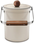 Kitchen Countertop Compost Bin 101ounces / 3Liters, Airtight Lid SUS304 Stainless Steel Odor-Free Food Waste Bin with Wooden Handle Stylish Design Bathroom Trash Can (Off-White)
