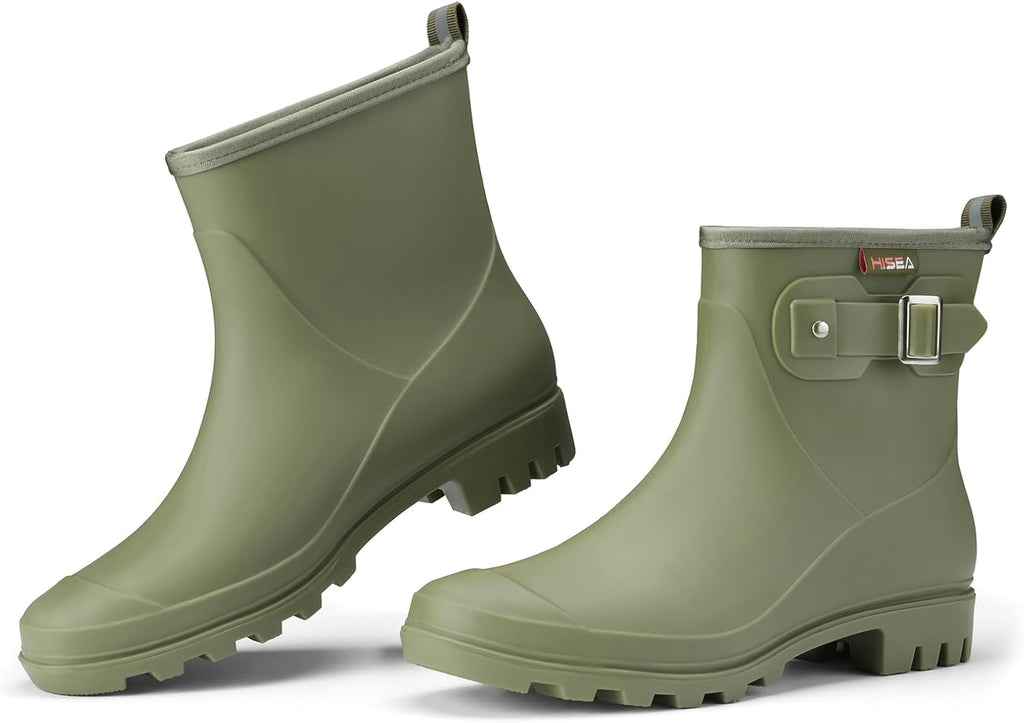 HISEA Women's Ankle Rain Boots Waterproof, Fashion Short Garden Shoes Anti-slip for Women with Comfortable Insole