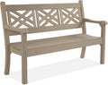 Psilvam 63''W All-Weather Poly Lumber Outdoor Bench – Teak Color, 3-Person Garden Bench with Decorative Backrest & Curved Armrests, Anti-Rot & Fade-Free Patio Bench for Porch, Backyard, and Park(Grey)