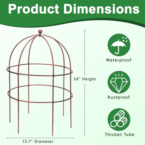 1 Pcs Jardin Bird Cage Plant Support 24" H Large Sturdy Grow-Through Flower Support Peony Cage Climbing Plant Support Trellis Sculptural Garden Decor for Perennial Flowers Vintage Gold