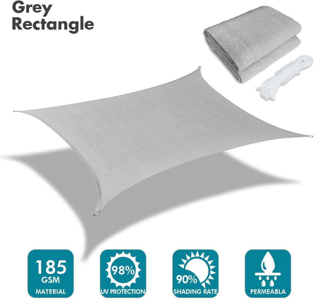 KANAGAWA Sun Shade Sail 13'x20' Gray Rectangle UV Block Canopy Awning Shelter Fabric Cloth Screen for Outdoor Patio Garden Backyard