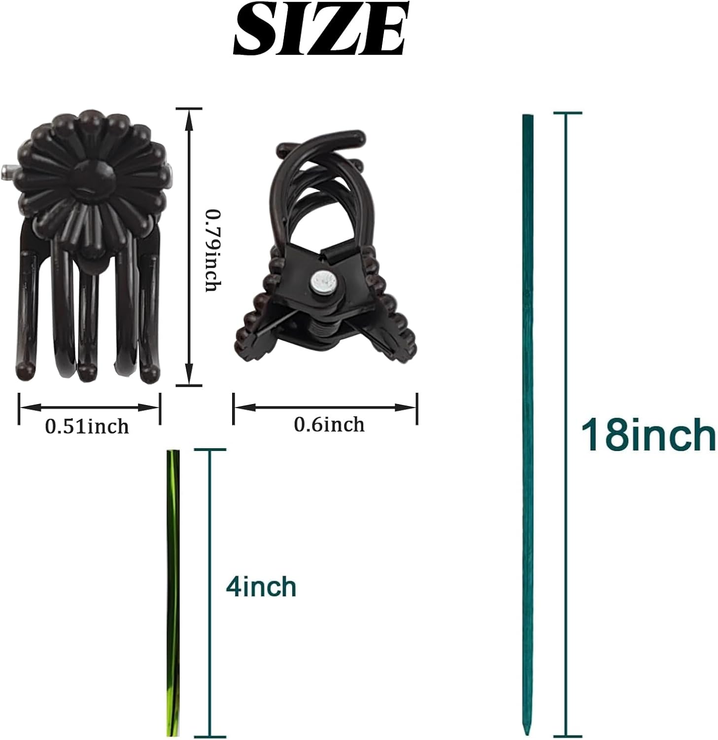 RONYOUNG 100 Pieces Green Bamboo Plant Stakes with 100 Pieces Orchid Clips and 100 Metallic Twist Ties for Supporting Stems Vines Stalks Grow Upright
