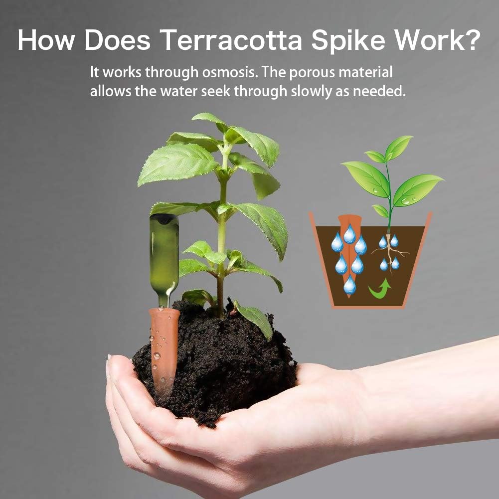 Automatic Plant Waterers for Vacations, 4 Pack Terracotta Self Watering Spikes for Wine Bottles Indoor & Outdoor Plants