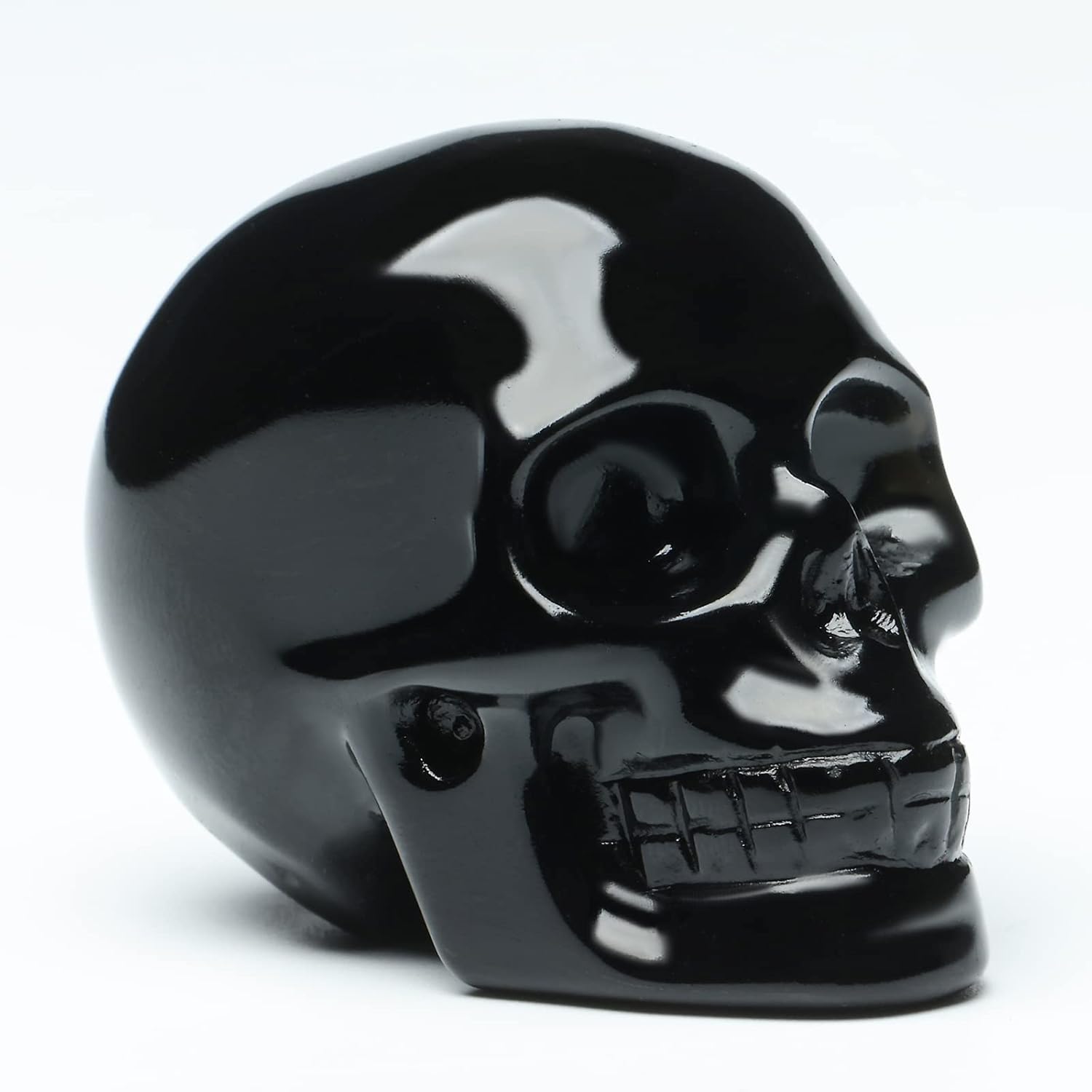 2''Natural Black Obsidian Crystal Skull Head Hand Carved Reiki Healing Stone Statue Healing Home Office Art Room Decoration