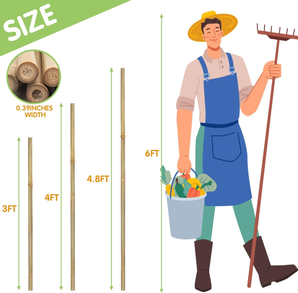 Plant Stakes,4FT Longer Sturdy Natural Bamboo Garden Stakes,GAGINANG 25Pcs Bamboo Sticks Trellis Support for Tomato, Vegetables Beans Trees Climbing Plants