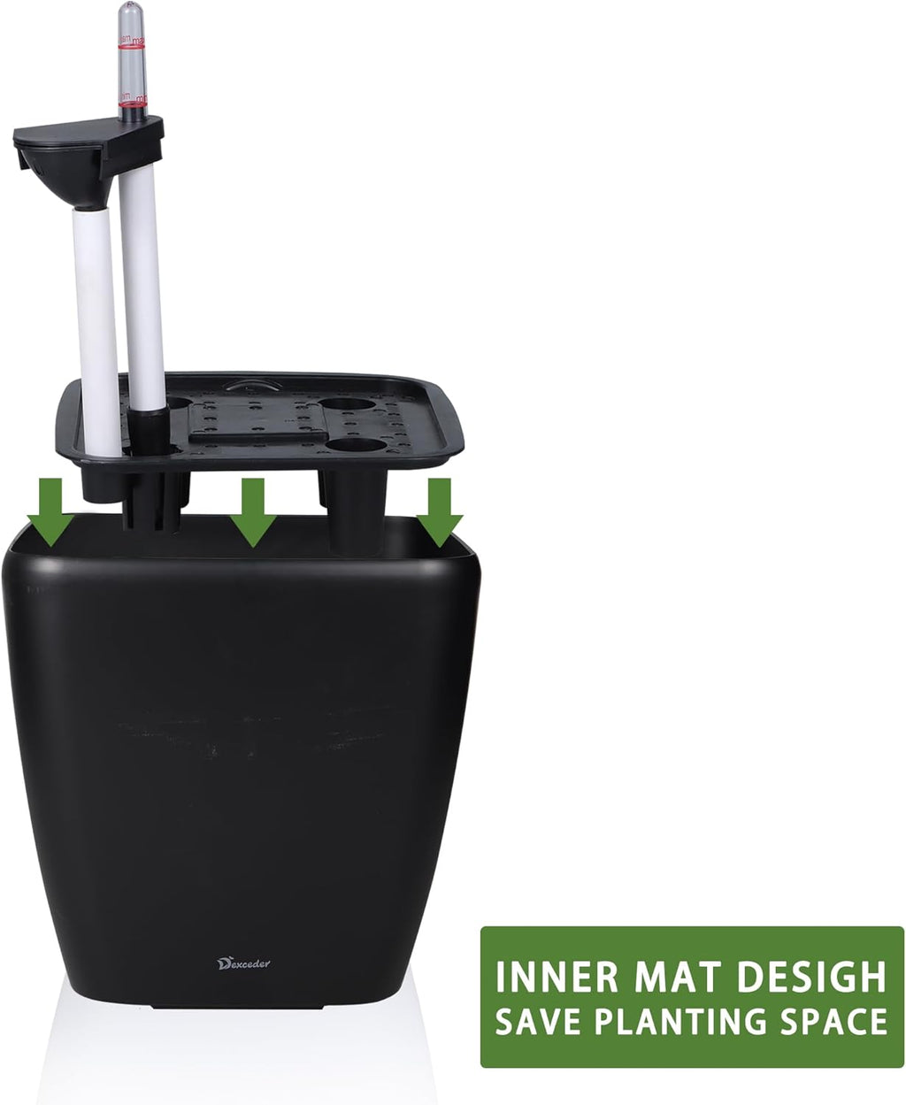 Dexceder 13x12 Self Watering Planter with Wheels Indoor Outdoor, Inner Mat Design, Thickened Large Floor Standing Flower Plant Pot with Water Level Indicator (Black Matte)