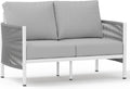 Aluminum Outdoor Patio Couch Loveseat, HDPE Rope Patio Sofa with Washable Thick Cushion, All-Weather Patio Furniture for Balcony, Yard, White Frame, White