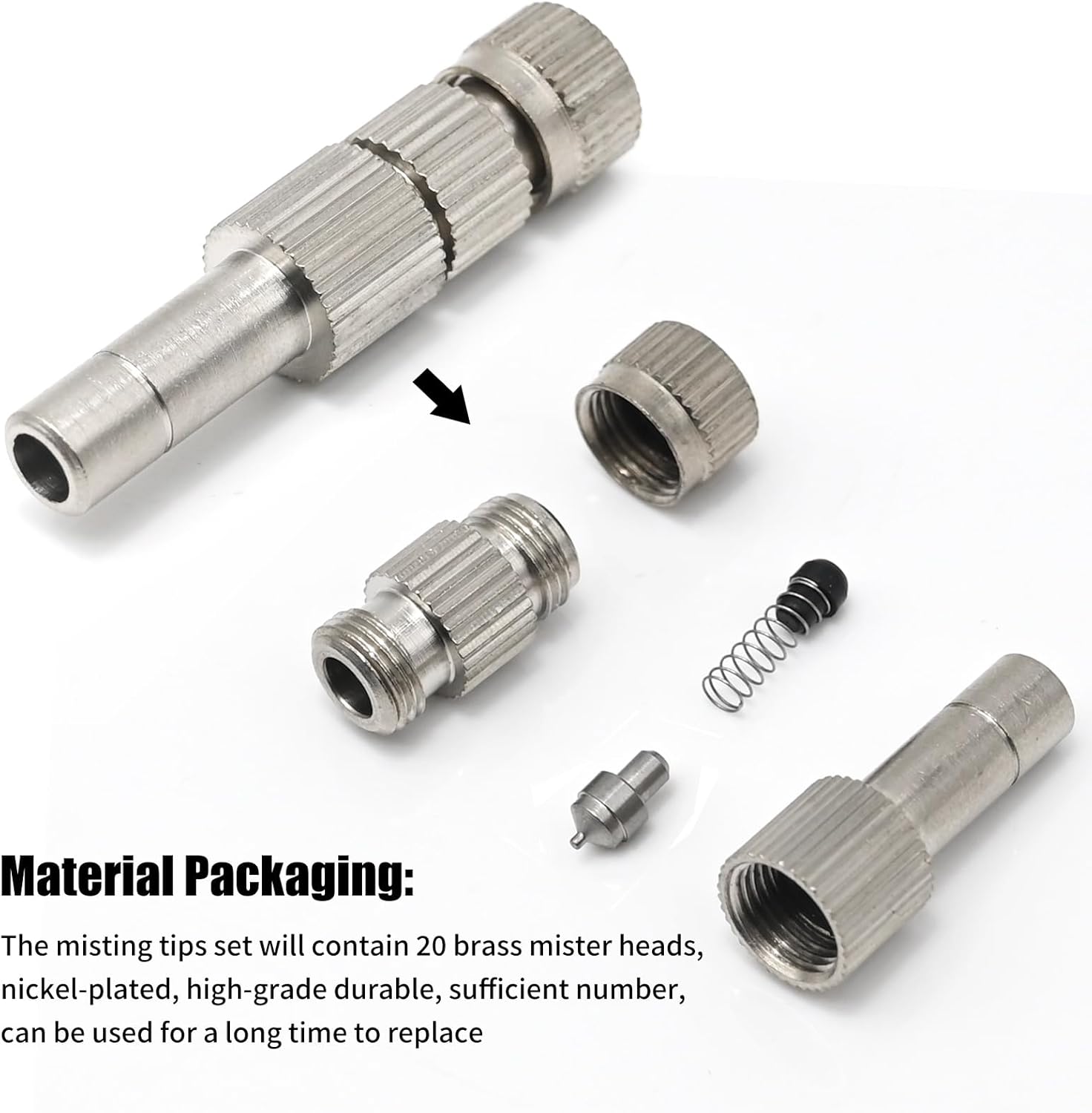 20pcs 6mm Brass Mister Nozzles with Filter, 0.006"/0.15mm Orifice Misting Nozzles for Outdoor Cooling System, Landscaping, Air Humidification, Greenhouse Irrigation