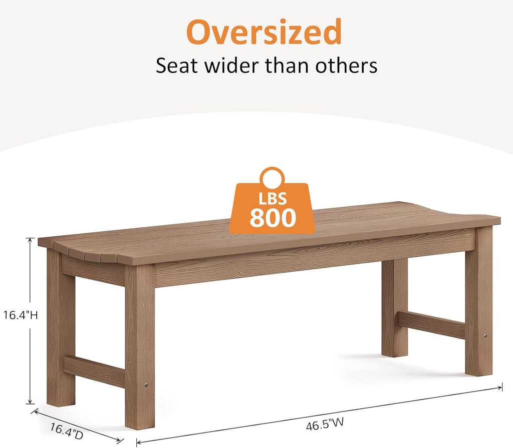 Outdoor Bench Set of 2, 2-Person Patio Backless Benches, HIPS Weatherproof Garden Bench That Never Rot and Fade, Suit for Backyard, Church, Patio, Deck and Entryway (Teak)