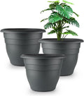 12 Inch Plant Pots, Large Planters for Outdoor Plants, Plastic Flower Pots - Durable and Lightweight with Drainage Holes (3 Packs, Gray)