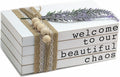 Lavender Inspired Welcome to Our Beautiful Chaos - Rustic Farmhouse Stacked Books - Set of 4 Wooden Book Bundle - Farmhouse Home Decor - Housewarming Gift