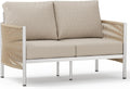 Aluminum Outdoor Patio Couch Loveseat, HDPE Rope Patio Sofa with Washable Thick Cushion, All-Weather Patio Furniture for Balcony, Yard, Silver Frame, Beige