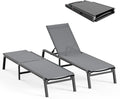 Patio Chaise Lounge Chair, Foldable Lounge Chair for Outside, Aluminum Chairs Set of 2 with 5 Adjustable Backrest, Outdoor Pool Lounger for Poolside, Lawn, Deck, Grey
