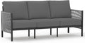 Aluminum Outdoor Patio Couch, 3 Seats HDPE Rope Patio Sofa with Washable Thick Cushion, All-Weather Patio Furniture for Balcony, Yard, Gray Frame, Charcoal