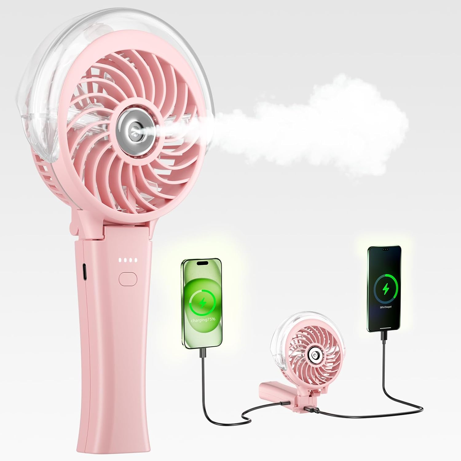 HandFan 4000mAh Handheld Misting Fan, 50ml Water Tank, Rechargeable Personal Mister Fan Portable AC, Spray Water Mist Fans, Foldable Cooling Ice Fans for Beach Travel Outdoors(Pink)