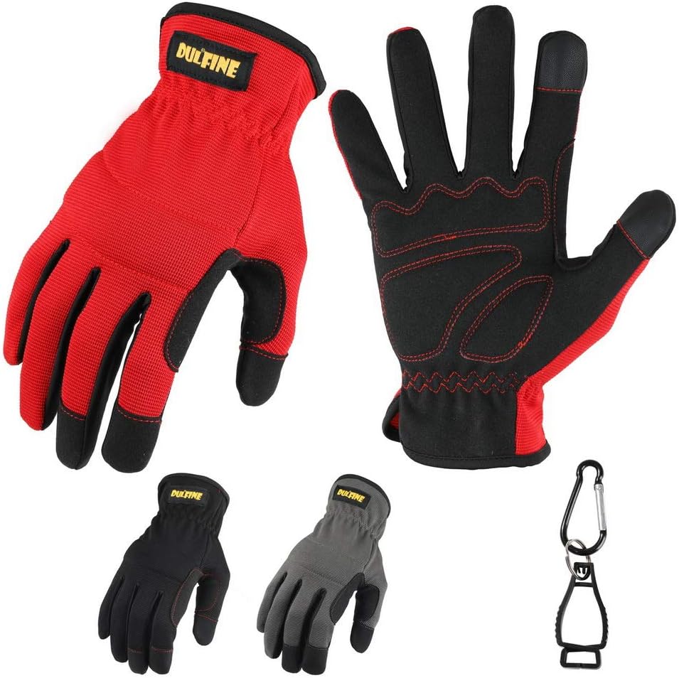DULFINE High Performance Work Gloves For Men(3 Pairs Pack), High Dexterity Touch Screen For Multipurpose,Excellent Grip (Large)