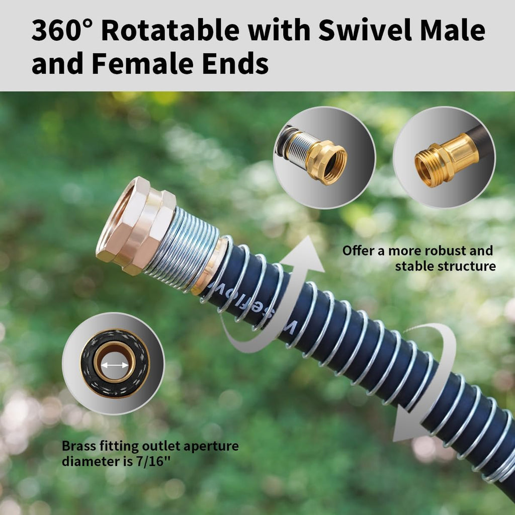 WiseFlow Garden Hose 90FT x 5/8", Heavy Duty Rubber Hose, 1000PSI Burst, 300PSI Working, Water Hose with Five Layered Braiding, Male Female Fittings (Black)