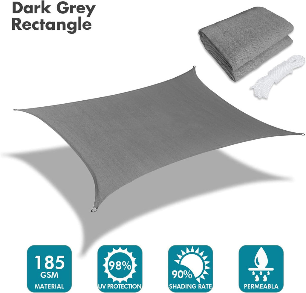 KANAGAWA 12'X18' Dark Gray Custom Size Sun Shade Sail Rectangle UV Block Canopy Cover for Patio Backyard Lawn Garden Outdoor (Customized Available)