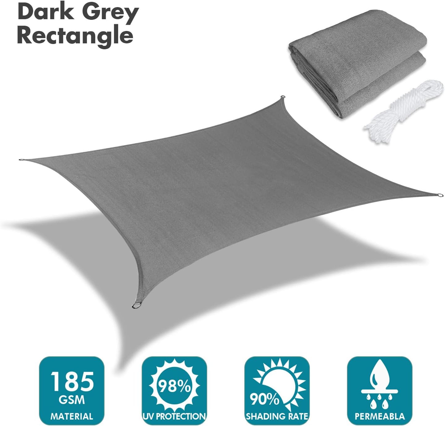 KANAGAWA 12'X18' Dark Gray Custom Size Sun Shade Sail Rectangle UV Block Canopy Cover for Patio Backyard Lawn Garden Outdoor (Customized Available)