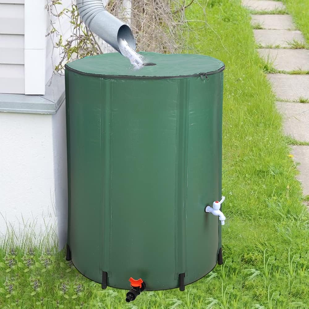 132 Gallon Collapsible Rain Barrel, Portable Rainwater Collection System, Rain Catcher Barrel, Water Storage Tank with Two Spigots and Overflow Kit, Rain Water Barrel Collector for Garden, Green