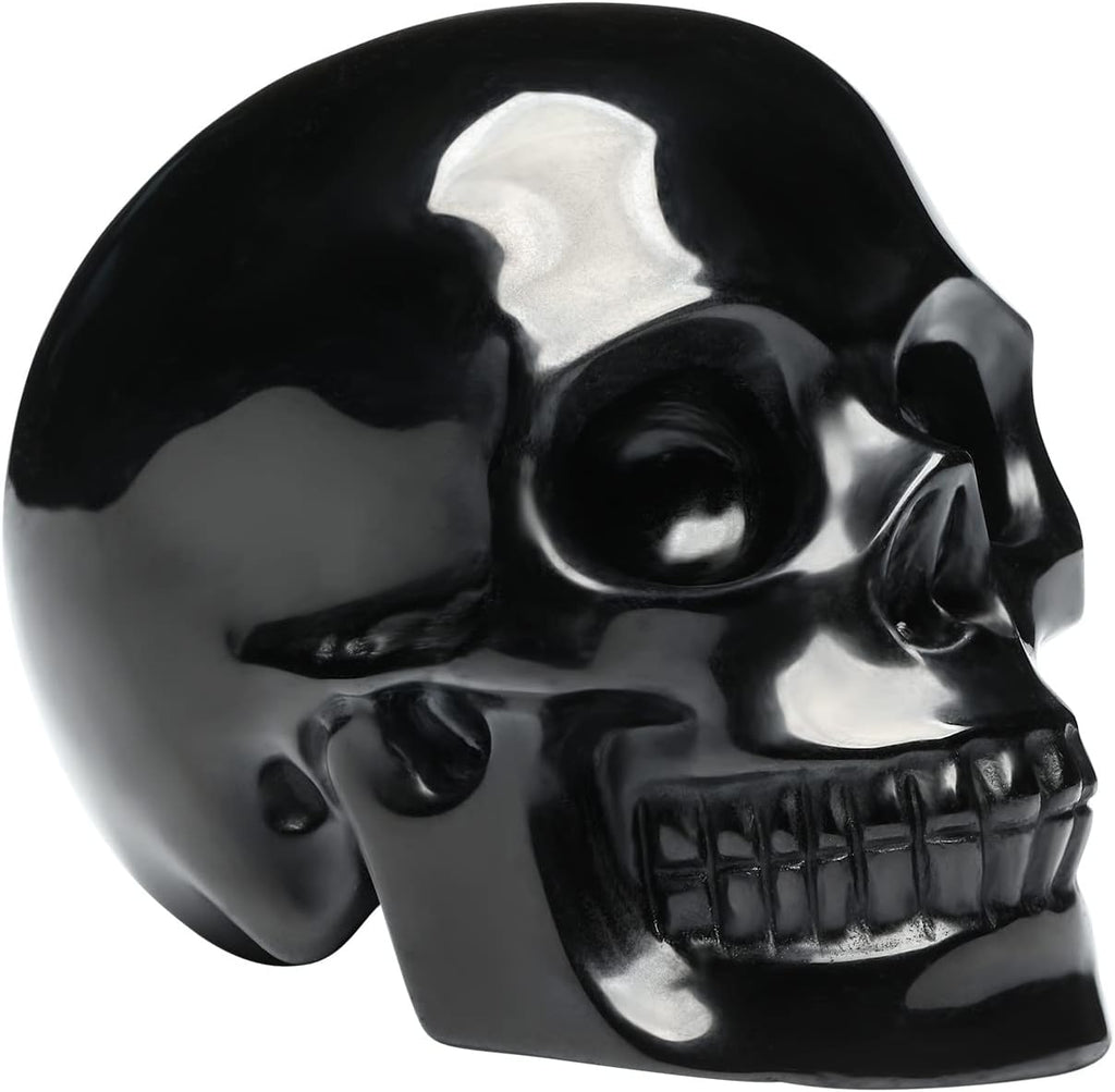 5''Natural Black Obsidian Crystal Skull Head Hand Carved Reiki Healing Stone Statue Healing Home Office Art Room Decoration
