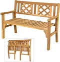 Giantex 4 Ft Foldable Outdoor Bench, Acacia Wood Outside Loveseat with Curved Backrest and Armrest, 705Lbs Weight Capacity, Garden Bench for Patio, Park, Porch, Balcony