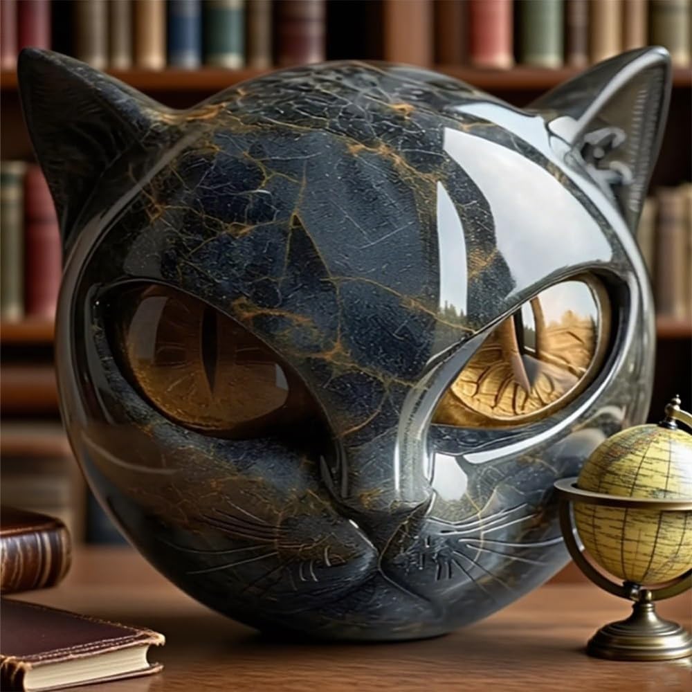 Luxury Black Cat Stone Sculpture, Elegant Home Décor & Gift-Ready Art Piece, Hand-Carved Crystals and Healing Stones Carved, Cute Decoration Gemstones Gifts for Cat Lovers Women Men (C)