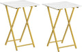 HOOBRO Folding TV Tray Tables, Set of 2 Wooden TV Tray, Portable Sofa Side Table, Industrial Snack Table End Table for Small Spaces, Space-Saving, Easy to Install and Fold, Marble and Gold DM27BZP201