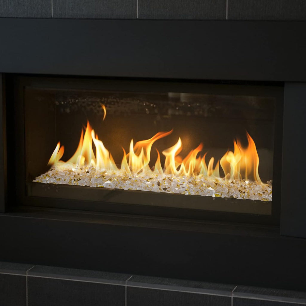 Mr. Fireglass 10 Pounds Fire Glass - 1/4 Inch High Luster Reflective Tempered Glass Rocks for Fireplace Fire Pit Table and Landscaping, Gold