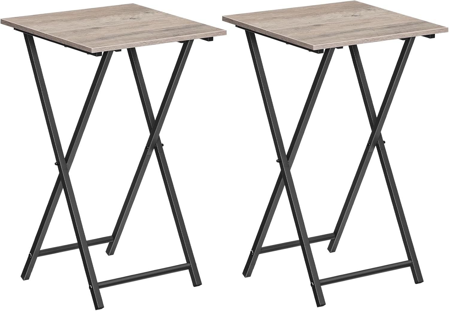 HOOBRO Folding TV Tray Table, Set of 2 Wooden TV Tray, Portable Sofa Side Snack Table, Industrial Desk for Small Spaces, Space-Saving, Easy to Install and Fold, Greige and Black BG27BZP201